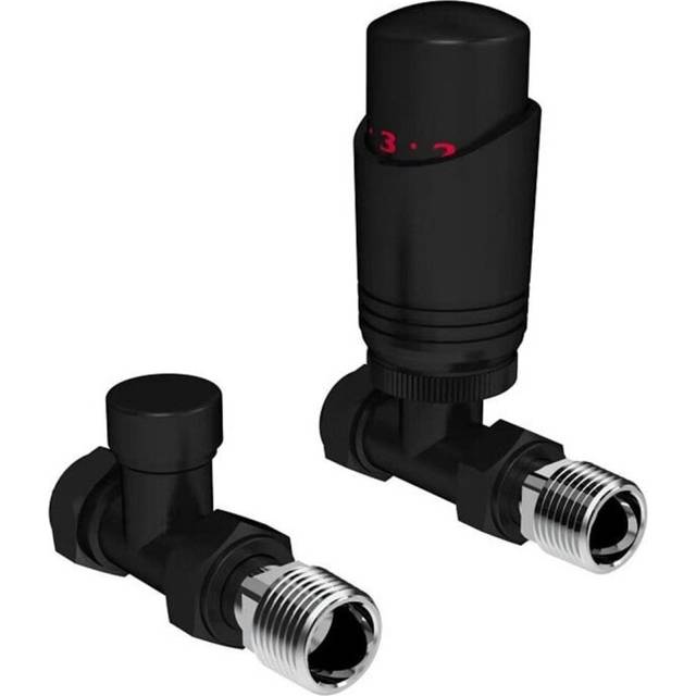 Designer Black Thermostatic Radiator Valve TRV Twin Pack - Straight