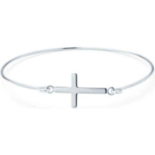 Simple Religious Inspirational Horizontal Cross Bangle Bracelet Symbolizing Christian Suitable for Women and Sterling [Bling Jewelry]  Delicate Faith,