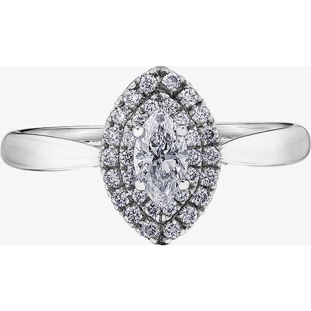 18ct White Gold 0.55ct Marquise-cut Diamond Double Halo Cluster Ring 30177WG/55-18 Q - Silver