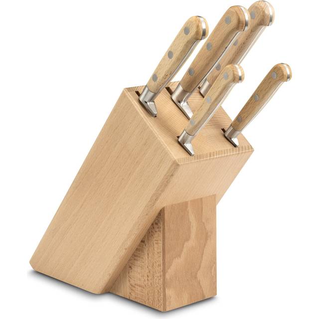 Lion Sabatier® Ideal Broceliande Block &amp; 5pc Knife Set (Ashwood Handle with Stainless Steel Rivets)