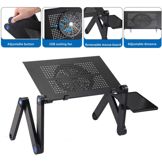 Adjustable Aluminum Laptop Stand With Fan And Mouse Pad Ergonomic Reinforced Desk