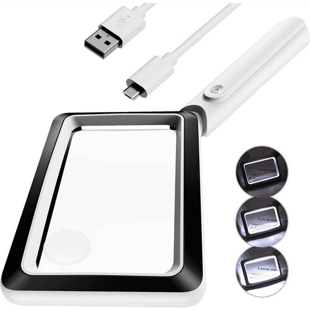 4X Rechargeable Magnifying Glass with Light 20LEDs, Handheld Rectangular Page Lighted Magnifier, 3 Brightness Modes