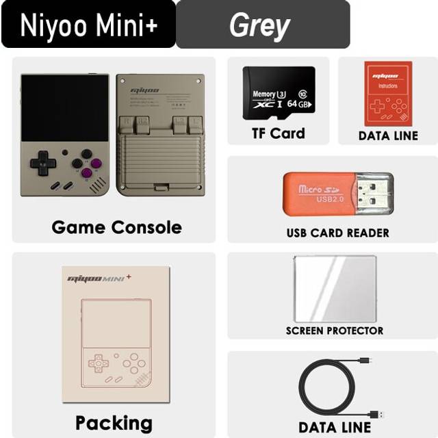 (No Card, Grey) Mini Plus Portable Retro Handheld Game Console 3.5-inch IPS HD Screen Children's Gift Linux System Classic Gaming Emulator