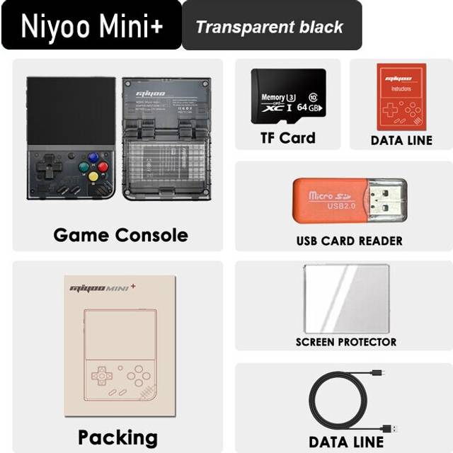 (32GB, Transparent Black) Mini Plus Portable Retro Handheld Game Console 3.5-inch IPS HD Screen Children's Gift Linux System Classic Gaming Emulator