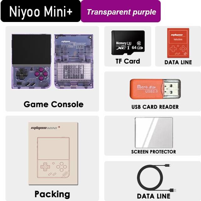 (No Card, Transparent purple) Mini Plus Portable Retro Handheld Game Console 3.5-inch IPS HD Screen Children's Gift Linux System Classic Gaming Emulat
