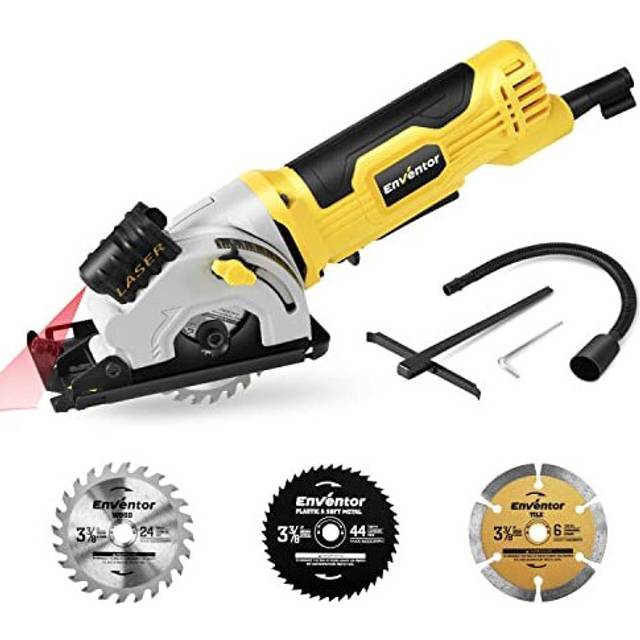 Mini Circular Saw, ENVENTOR 580W 4000RPM Compact Electric Circular Saws with 3 Blades(85mm), Laser Guide, Scale Ruler, Pure Copper Motor Mini Saw for