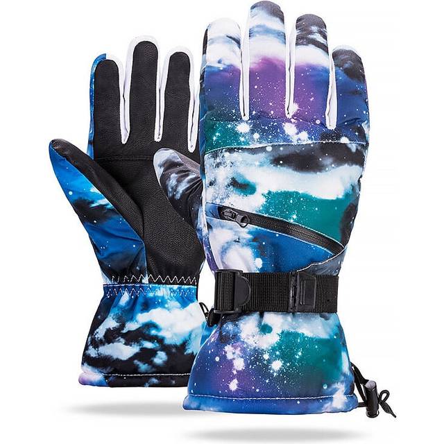 (Blue White, M) Waterproof Winter Thermal Gloves for Skiing Snowboard,Riding Support Touch Screen