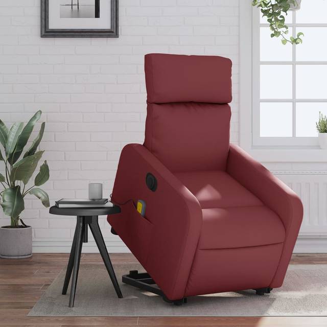Reclinerfåtölj med uppresningshjälp vinröd tyg