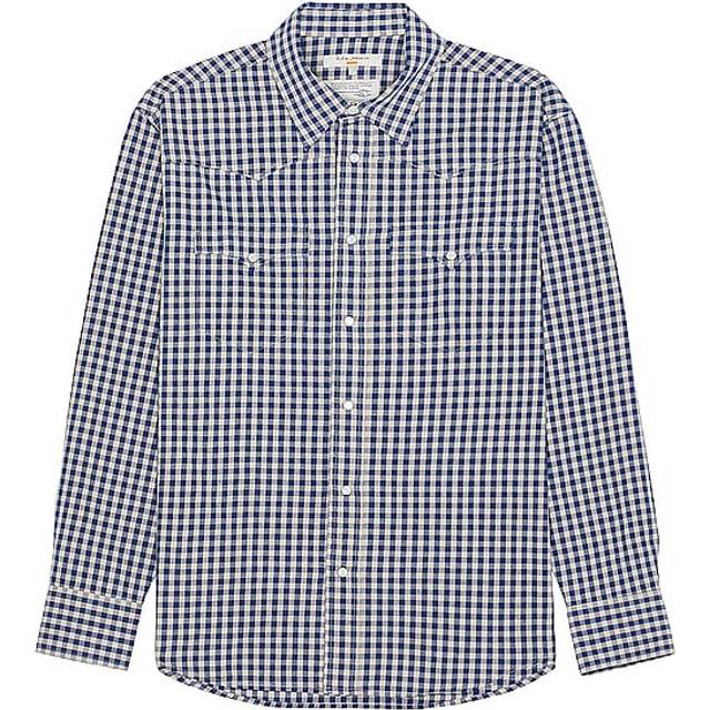 Nudie Jeans Sigge Gingham Cowboy Shirt Indigo Men&#39;s Organic Shirts X Large Sustainable Clothing (X Large)