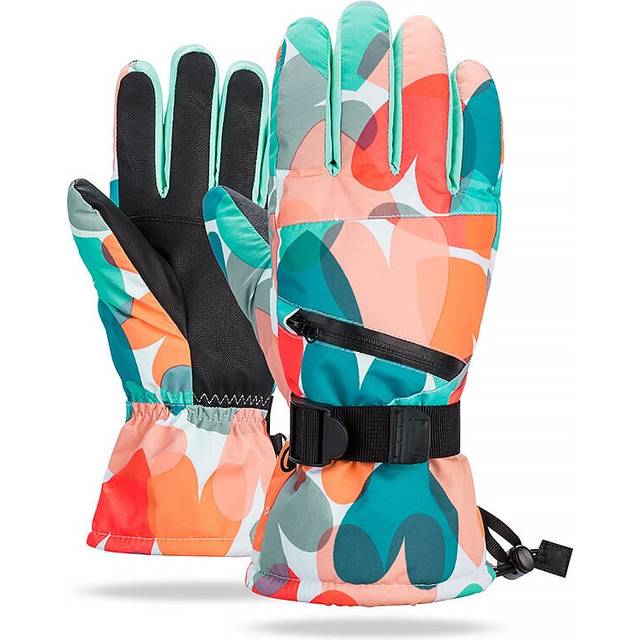 (Green Orange, M) Waterproof Winter Thermal Gloves for Skiing Snowboard,Riding Support Touch Screen