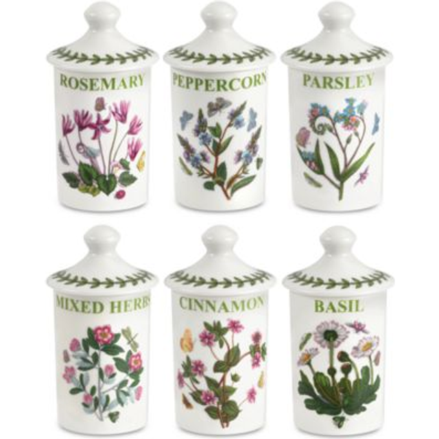 Portmeirion Botanic Garden 45 Spice Jars  Set of 6  Assorted Floral Motifs  Airtight Container  Fine Porcelain  Ideal fo