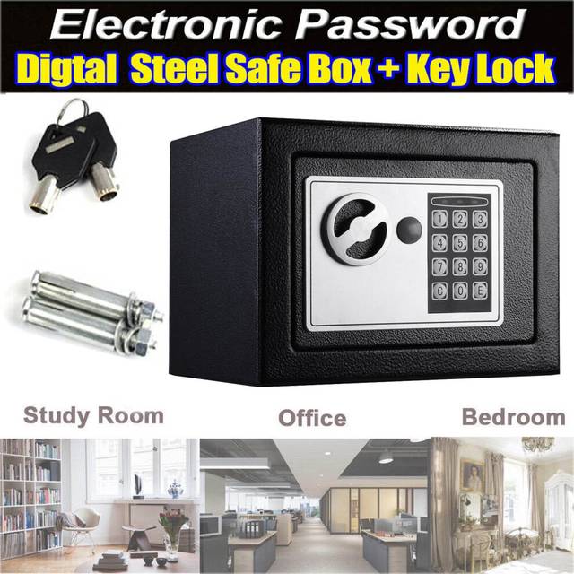 (Black, 23x17x17cm) High Safety Security Box Steel Construction Electronic Digital Safe Box with Keys for Home Office Hotel Money Jewelry Cash Storage