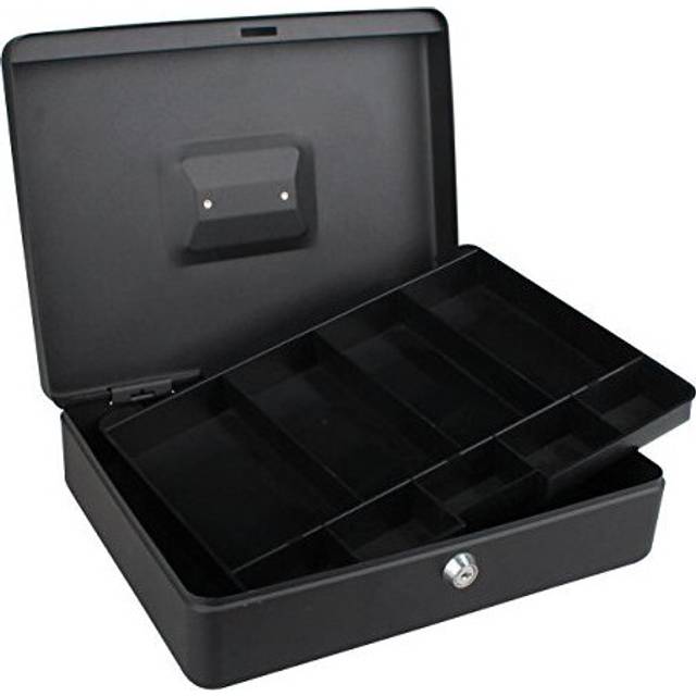 12 Cash Box Black Steel Petty Cash Box Supplied with 2 Keys and Removable Change Tray Perfect Secure Storage for Loose Change