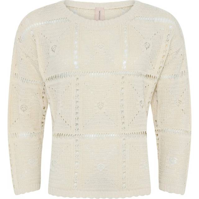Skovhuus, Stickade tröjor & koftor, Dam, L, Bomull, Round-neck Stickat - white (L)
