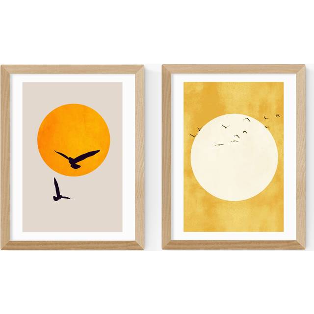 EAST END PRINTS Kubistika 'Golden Sun' Framed Print, Set of 2