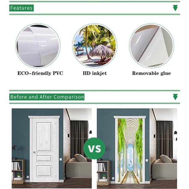 3D Door Mural Door Sticker Removable Self Adhesive Wall Decal Removable Vinyl Door Art Decor for Type 5