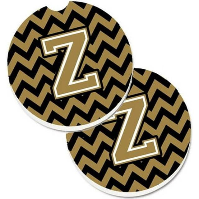 Letter Z Chevron Black & Gold Set of 2 Cup Holder Car Coaster