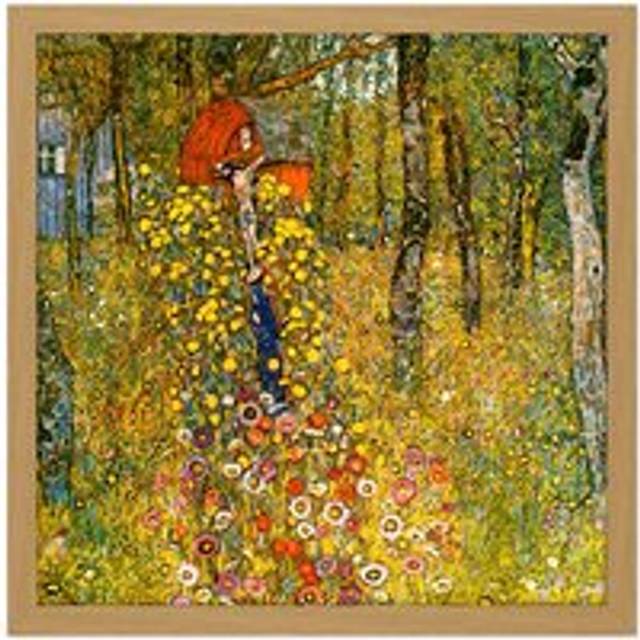 Wall Art Print Gustav Klimt Wayside Shrine Crucifix Farm Garden Square Framed Picture 16X16 Inch - Tan - W16 inch x H16 inch