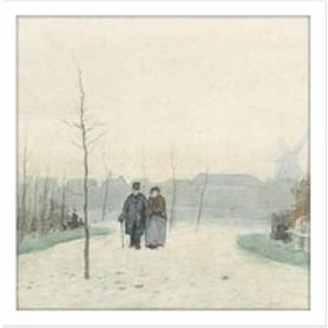 Wall Art Print Anton Mauve Old Couple In Park Square Framed Picture 16X16 Inch - White - W16 inch x H16 inch