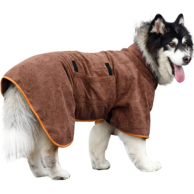 Dog Bathrobe Towel - Microfibre Fast Drying Super Absorbent Pet Dog Cat Bath Robe Towel,Soft Brown L