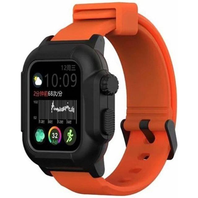 Waterproof Case for Apple Watch Band 4 iWatch Bands Silicone Strap 44mm  Bracelet Smart Watch Accessories  Orange_44MM