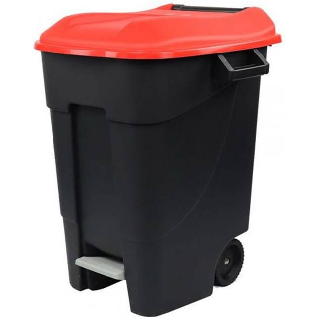 Tayg Pedal Operated Wheeled Litter Bin - 100 Litre - Red Lid