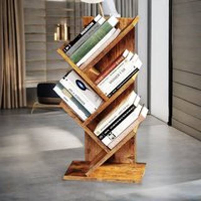 4 Tree Book Shelf Free-Standing Industrial Rustic Brown - One Size