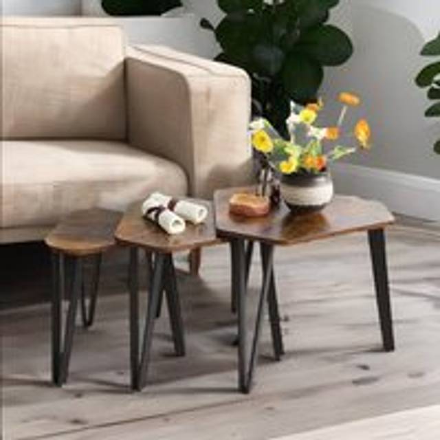 Rafaelo Mobilia Set Of 3 Industrial Nesting Tables Rustic Brown Dark Brown One Size