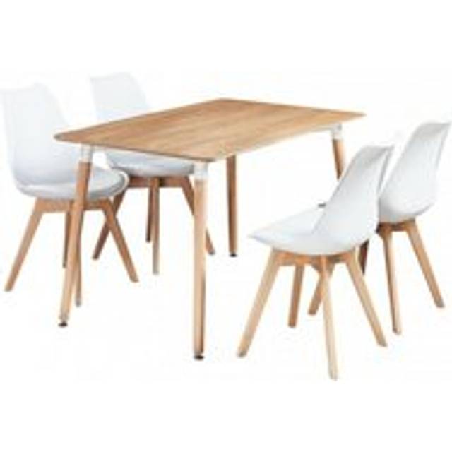 Life Interiors Halo Lorenzo Dining Set - A Black Rectangular Wooden Dining Table And Set Of 4 Plastic Dining Chairs With Padded Cushions - White, White