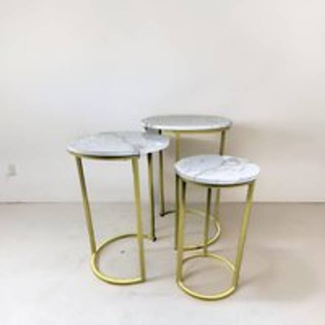 Rafaelo Mobilia Set Of 3 Gold Nesting Tables With Faux Marble Top White One Size
