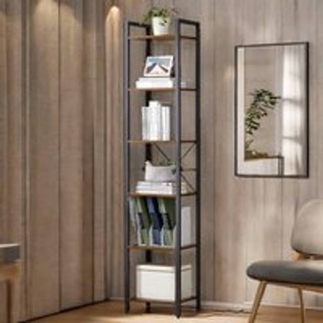 187.5CM Tall Bookcase Industrial Free-Standing - Brown