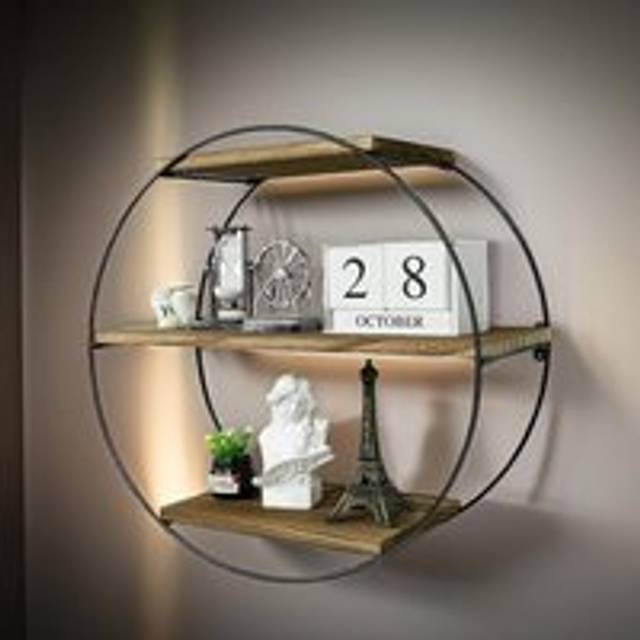 Industrial Wooden 3 Tier Round Floating Shelf - Brown - One Size
