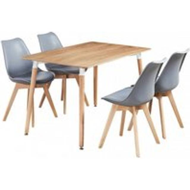 Life Interiors Halo Lorenzo Dining Set - A Black Rectangular Wooden Dining Table And Set Of 4 Plastic Dining Chairs With Padded Cushions - Grey, Grey