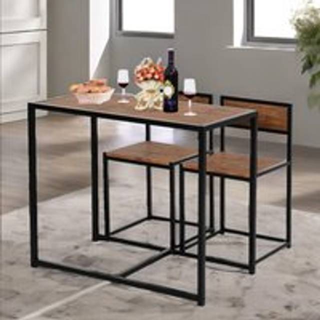 Industrial 3-Piece Dining Table Set - Rustic Brown