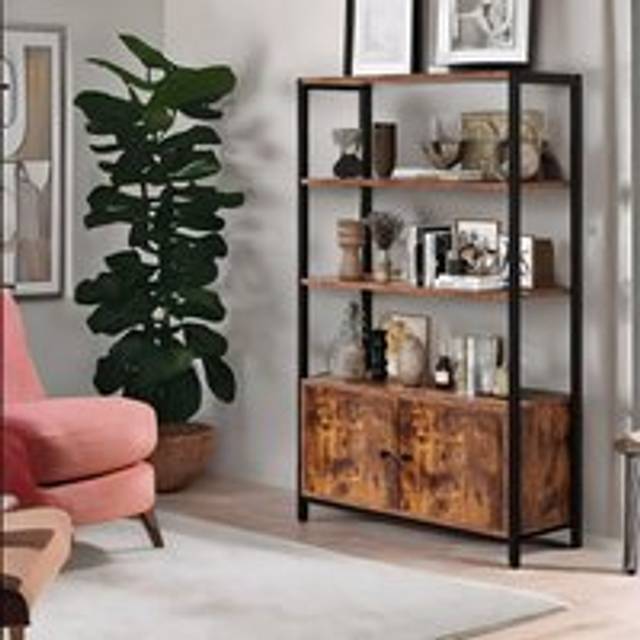 Industrial Bookcase With 3 Shelves Cupboard - Brown
