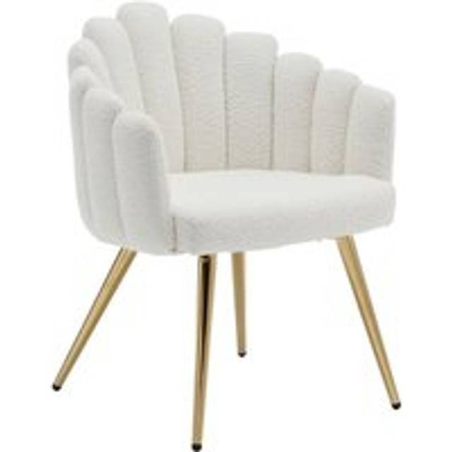 Armchair in Faux Fur Upholstered Occasional Chair with Designed Backrest Modern Comfty Accent Chair for Bedroom Living Room, White, Wahson