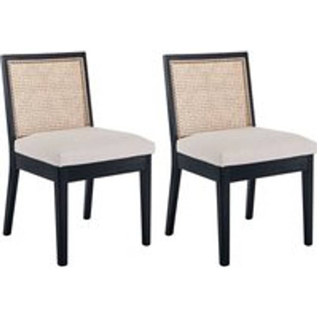 Dining Chairs Set of 2 in Rattan Rustic Kitchen Chairs Upholstered for Living Room Restaurant, Black, Wahson