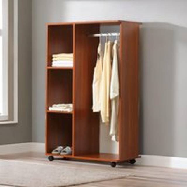 Small Open Wardrobe With Wheels Walnut Brown - One Size