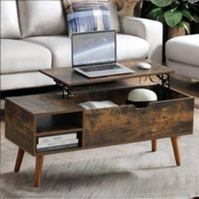 Wooden Lift Top Coffee Table With Hidden Storage - Brown - One Size