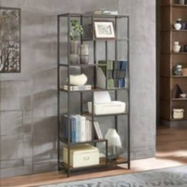 175CM Tall Industrial Bookcase With 6 Tiered Shelves - Rustic Brown