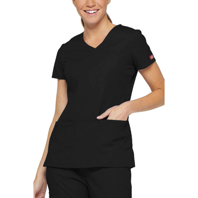 Dickies Women's EDS Signature V-Neck Top with Multiple Patch Pockets  Black  X-Large