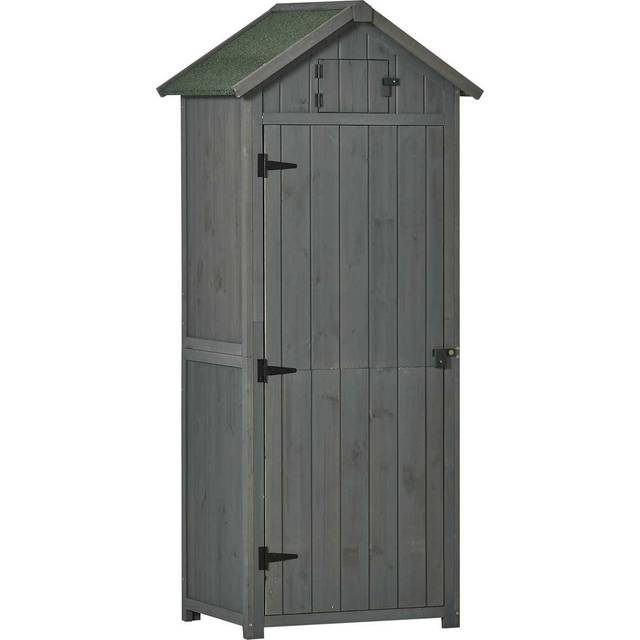 Outsunny Wooden Garden Storage Shed Tool Storage Box - 77 x 54 x 179 cm - Grey | TJ Hughes