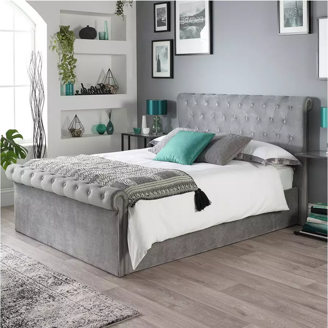 Aspire Chesterfield Ottoman Bed Grey - Light Grey Brushed Velvet Fabric / King