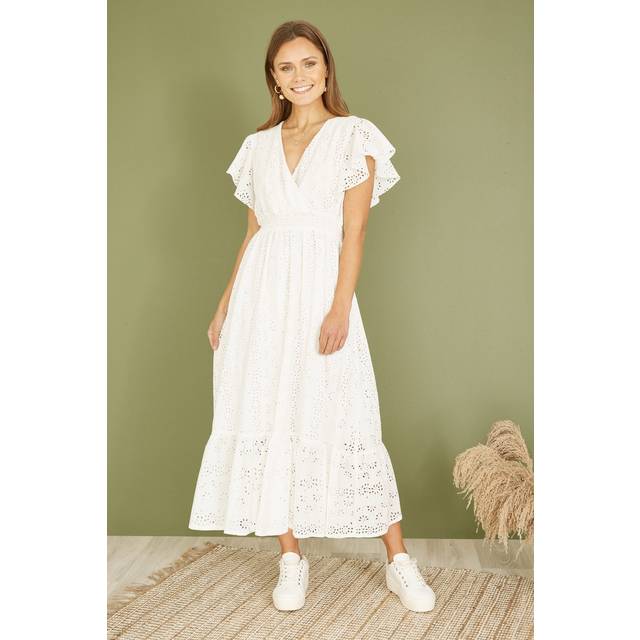 Yumi Broderie Anglaise Wrap Midi Dress