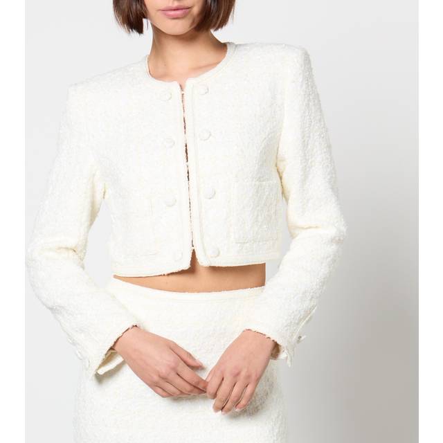 Rotate Birger Christensen Sequinned Bouclé Cropped Jacket - DK 38/UK 10 - White