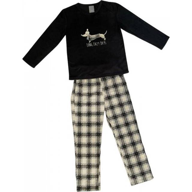 (14 UK, Black/Cream) Home & Living Womens/Ladies Dachshund Long Pyjama Set