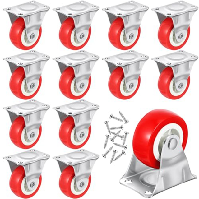 12Pc Casters Wheels Rigid Non Swivel Fixed Castor Wheels with Metal Top Plate for Furniture,Small Appliances with Screws