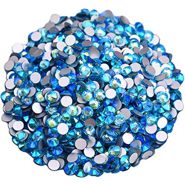 Jollin Glue Fix Crystal Flatback Rhinestones Glass Diamantes Gems for Nail Art Crafts Decorations Clothes Shoes(ss10 2880pcs  Aquamarine AB)