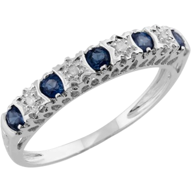 Classic Round Sapphire & Diamond Half Eternity Band in 9ct White Gold
