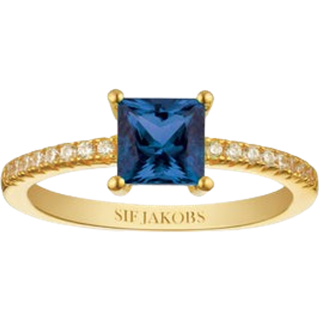 Sif Jakobs Ellera Quadrato forgyldt ring med blå cubic zirkonia